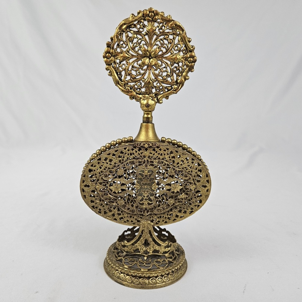 Vintage Brass Filigree Floral Ormolu Perfume Bottle Antique Victorian Ornate - Picture 6 of 12